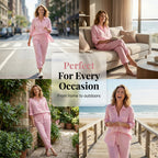 Women's Cotton Linen Long Sleeve Blouse and Pants Set