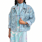 ⌛Limited-time offer-Women's Loose Floral Lace Patchwork Denim Jacket