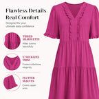 Women's Ruffle Trim V-Neck Tiered Dress