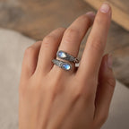 Vintage Adjustable Open Ring with Teardrop Glowing Zircon💧💍