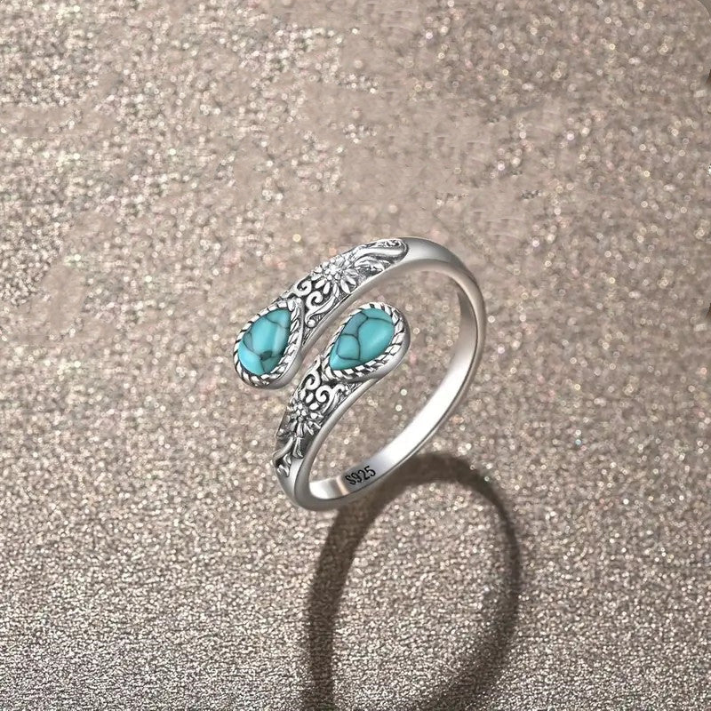 Vintage Adjustable Open Ring with Teardrop Glowing Zircon💧💍