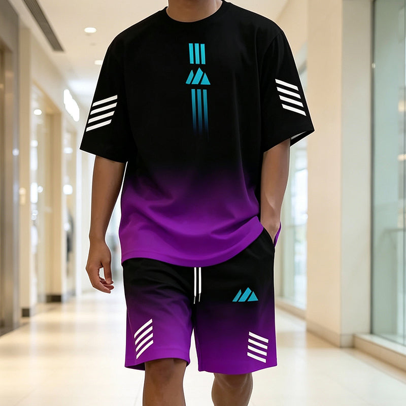 👕Men's Summer T-Shirt & Shorts Set – Gradient design, breathable & lightweight – Perfect for hot days & casual outings 🩳