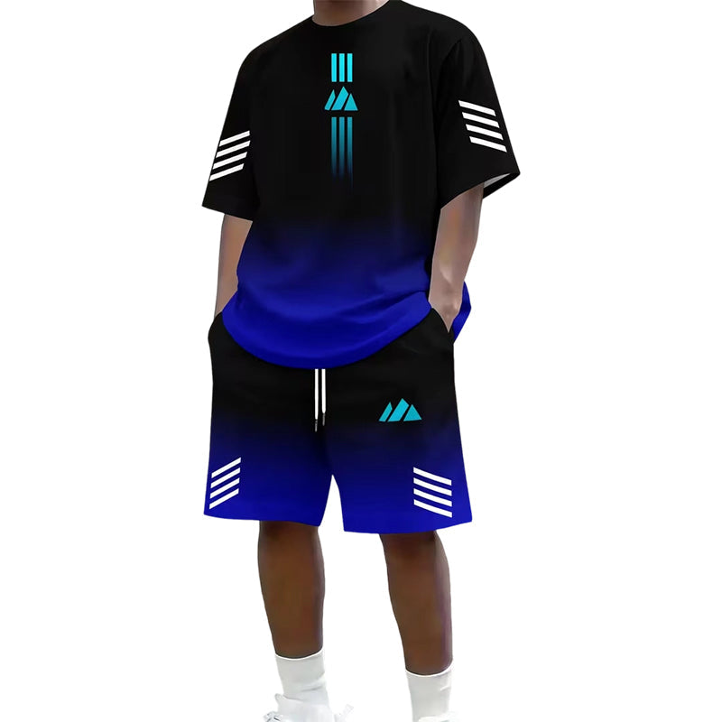 👕Men's Summer T-Shirt & Shorts Set – Gradient design, breathable & lightweight – Perfect for hot days & casual outings 🩳