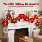 😍 🎄 Poinsettia Flower String Lights – 2M Warm LED Garland with Red Flowers & Holly Leaves