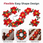 😍 🎄 Poinsettia Flower String Lights – 2M Warm LED Garland with Red Flowers & Holly Leaves