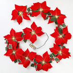 😍 🎄 Poinsettia Flower String Lights – 2M Warm LED Garland with Red Flowers & Holly Leaves
