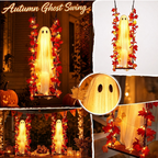 👻Hanging Halloween Ghost on Swing with Remote LED and Maple Leaves