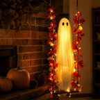 👻Hanging Halloween Ghost on Swing with Remote LED and Maple Leaves