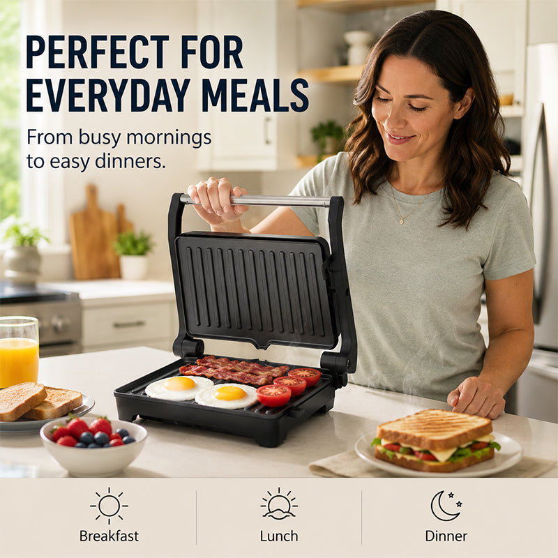 🍳Electric Sandwich Press and Panini Maker with 180‑Degree Flat Grill, Fast‑Heating Non‑Stick Indoor Countertop Grill for Steak, Burgers & Toasted Sandwiches