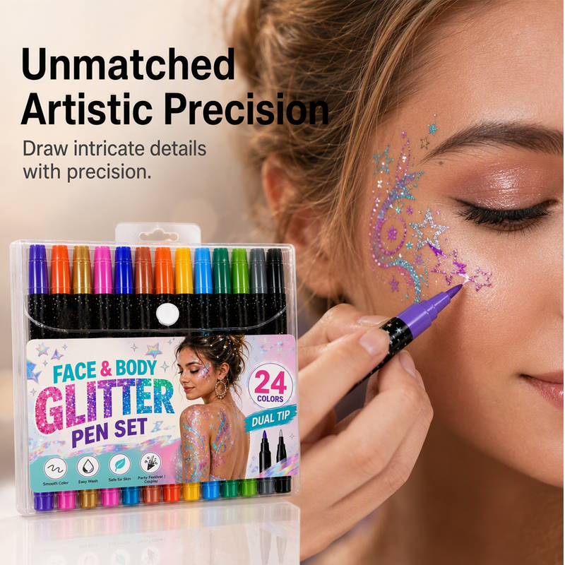 🔥50K+ SOLD!24-Color Face & Body Glitter Marker Set with Dual Tips