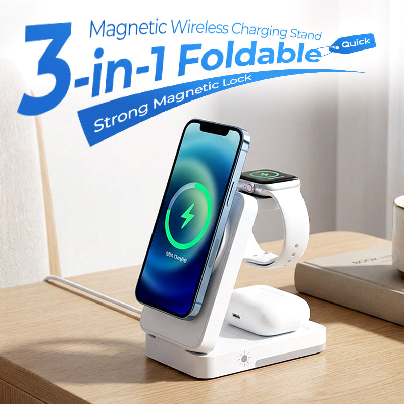 🔋 3-in-1 Foldable Magnetic Charging Stand | Wireless Charging Station for Phone, Watch & Earbuds | Compact & Space-Saving ✨