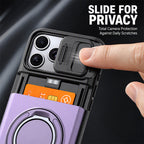 📱 Rugged Phone Case with Card Holder – Camera Slider & Kickstand