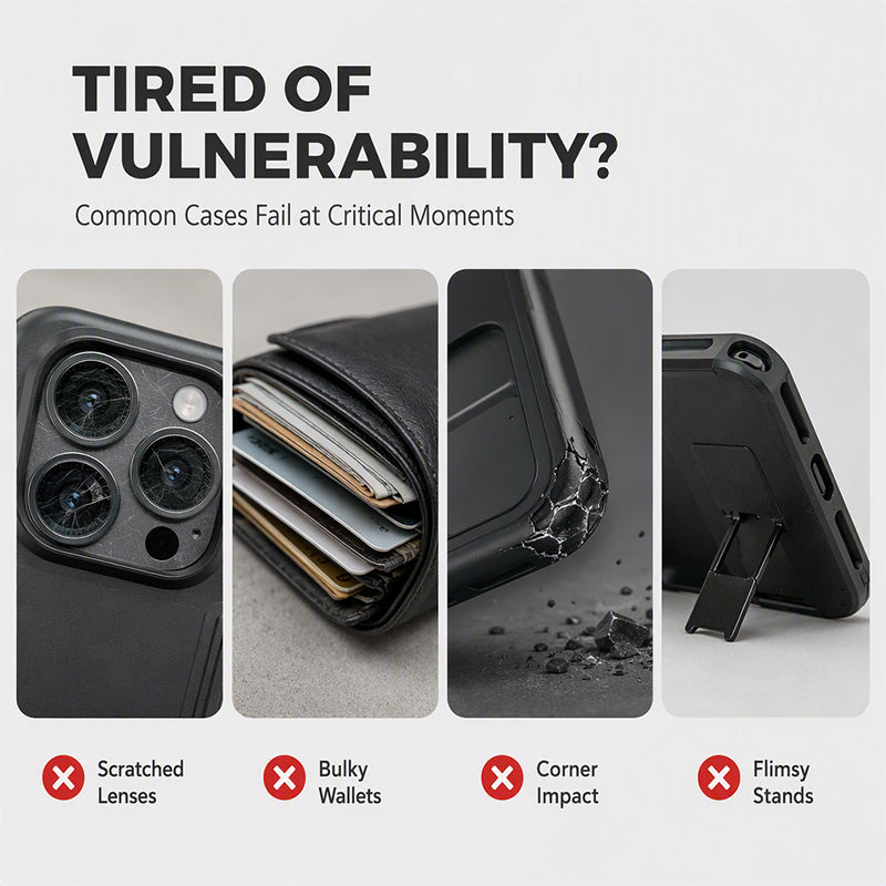📱 Rugged Phone Case with Card Holder – Camera Slider & Kickstand
