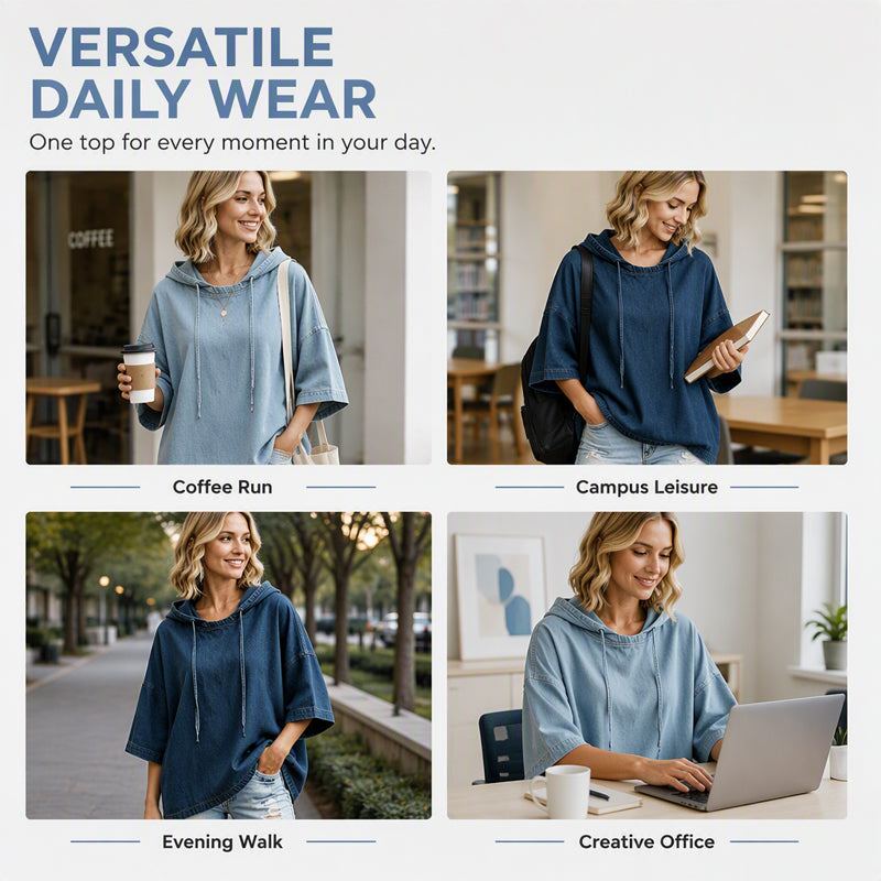 Women's Casual Loose Denim Hoodie