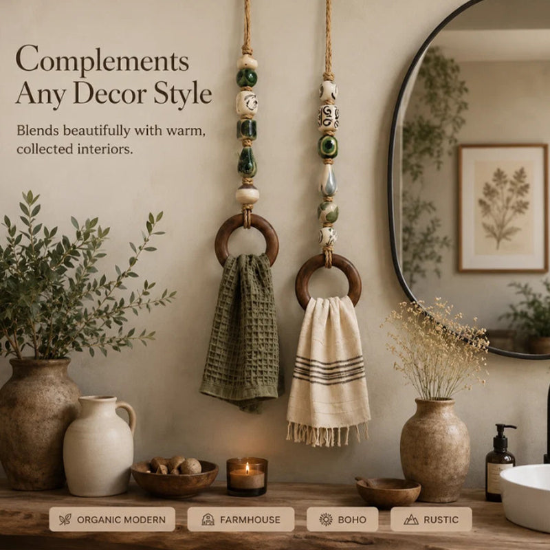 🏠Decorative Beaded Towel Hanger with Wooden Ring