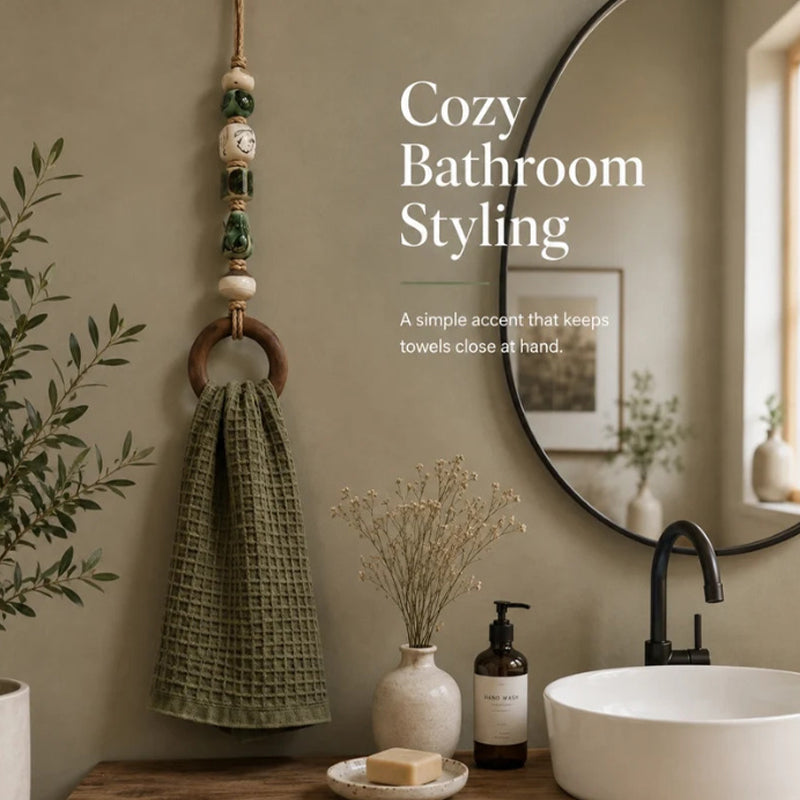 🏠Decorative Beaded Towel Hanger with Wooden Ring