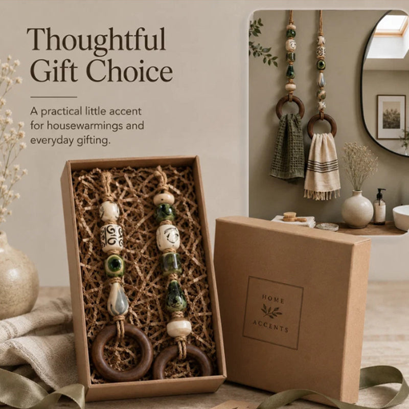 🏠Decorative Beaded Towel Hanger with Wooden Ring