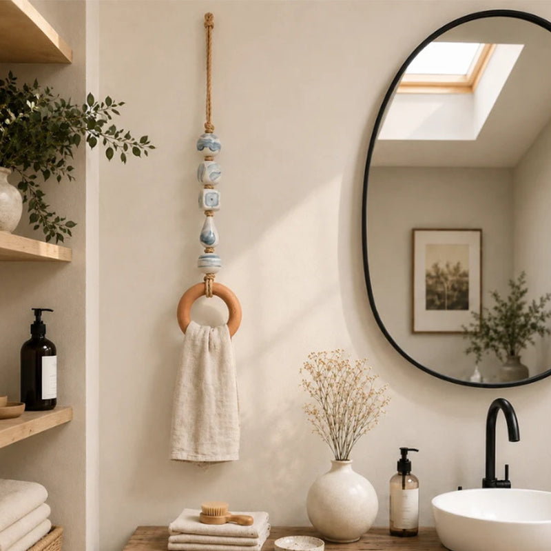 🏠Decorative Beaded Towel Hanger with Wooden Ring
