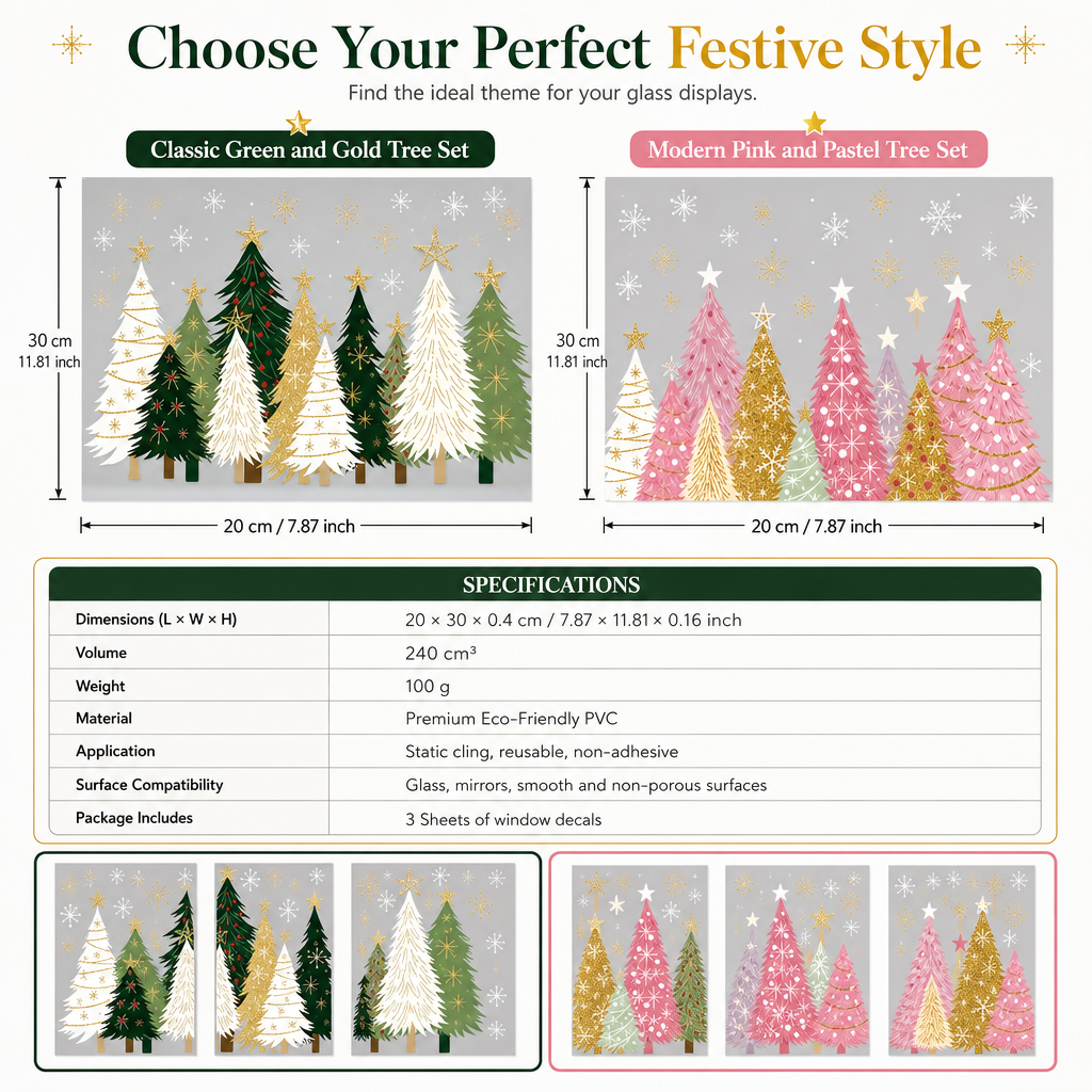 3-Piece Christmas Window Cling Set – Glue-Free Static Holiday Decor