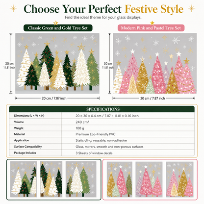 3-Piece Christmas Window Cling Set – Glue-Free Static Holiday Decor