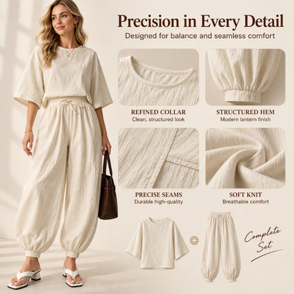 Women's Textured Batwing Sleeve Top & Lantern Pants Set